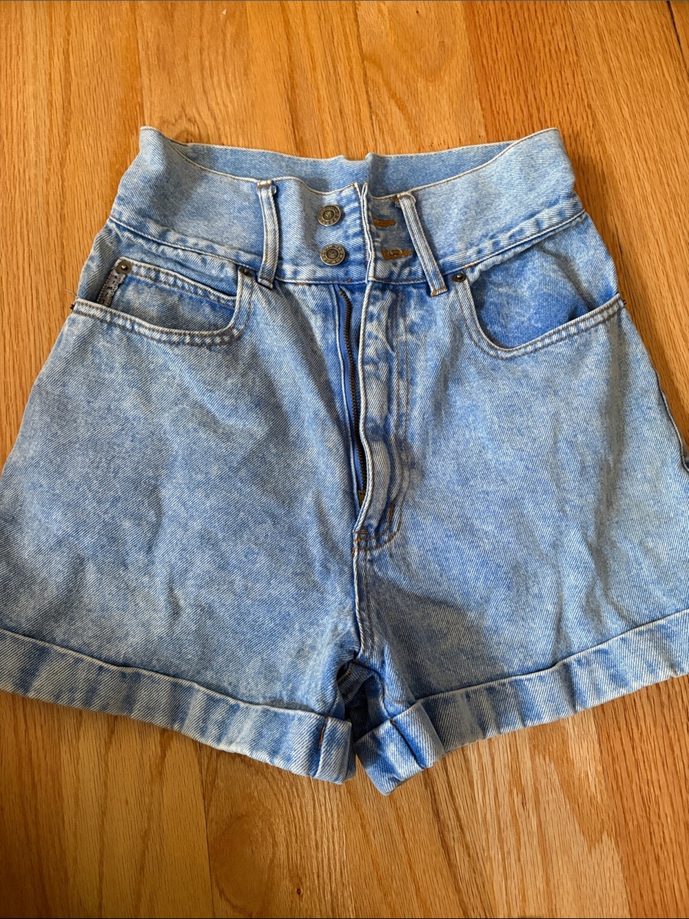 The Limited High-Waist Light Blue Denim Shorts with Double Button